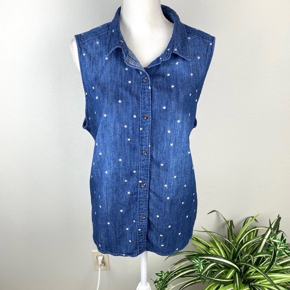 Plus Size XXL Blue Denim Sleeveless Cotton Button Up EUC Universal Thread - Picture 1 of 8